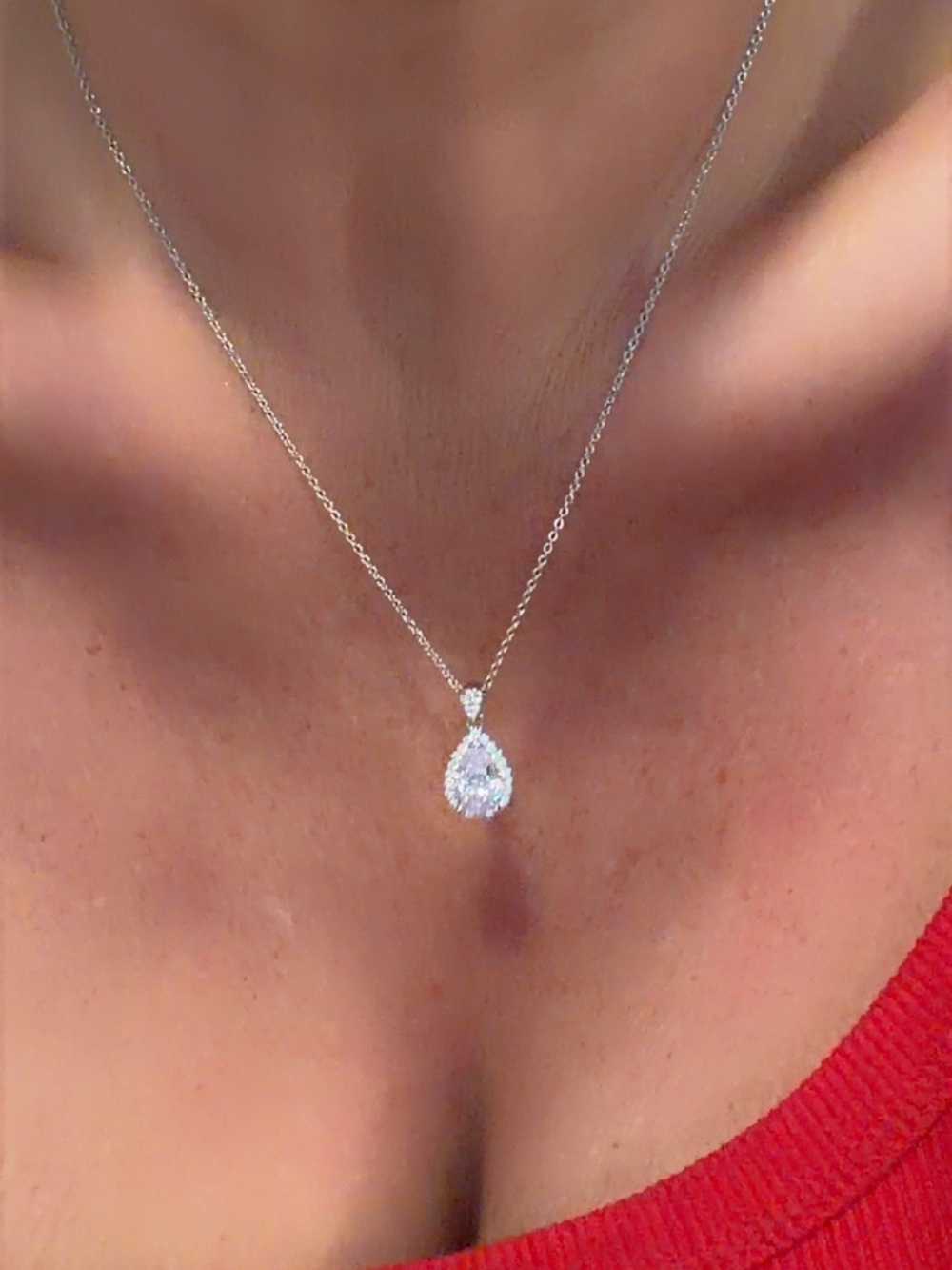 Teardrop AAA CZ Crystal Pendant Necklace - white gold filled